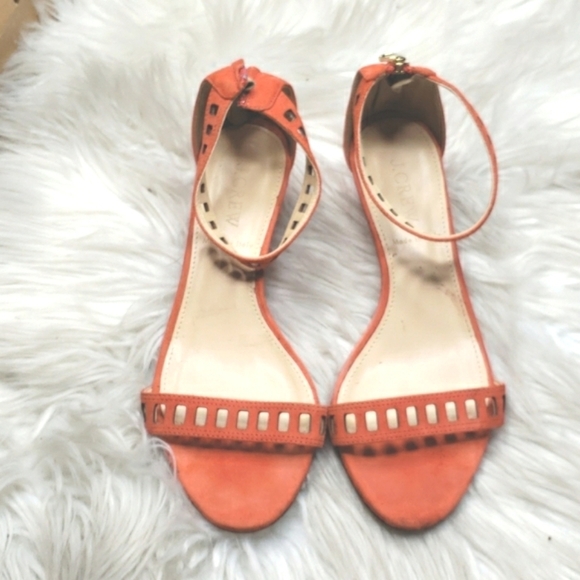 J.CREW Orange Suede Ankle Strap Zip Lillian Low Mini Wedge Sandals 6 - Picture 1 of 7